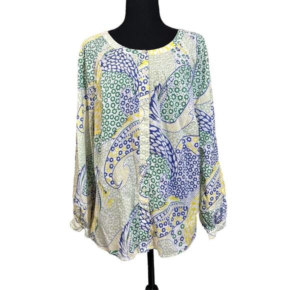 Talbots Shirt Petite Plus 2X Yellow Paisley Long Sleeve Button Down Top Colorful - Picture 1 of 8